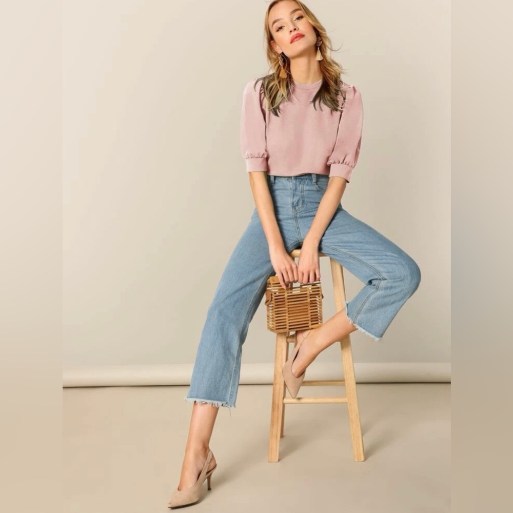 NWT Mock Neck Puff Sleeve Top - Picture 2 of 5